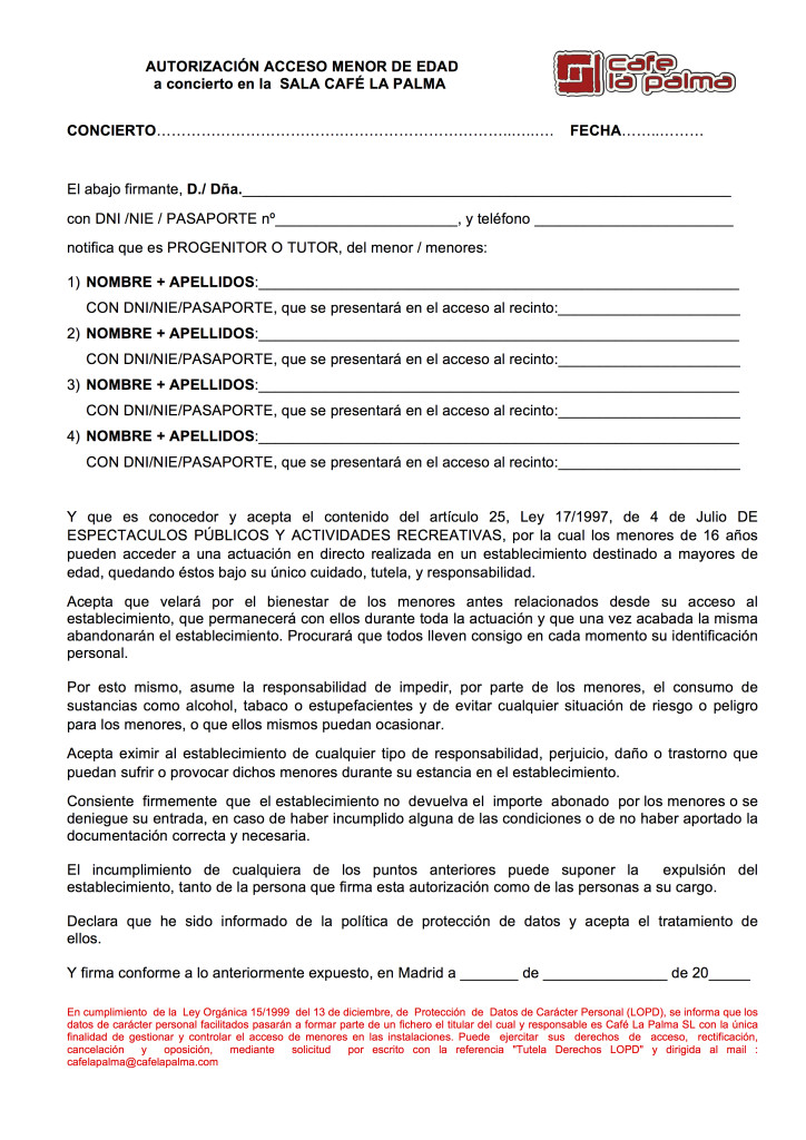 Autorización acceso menores